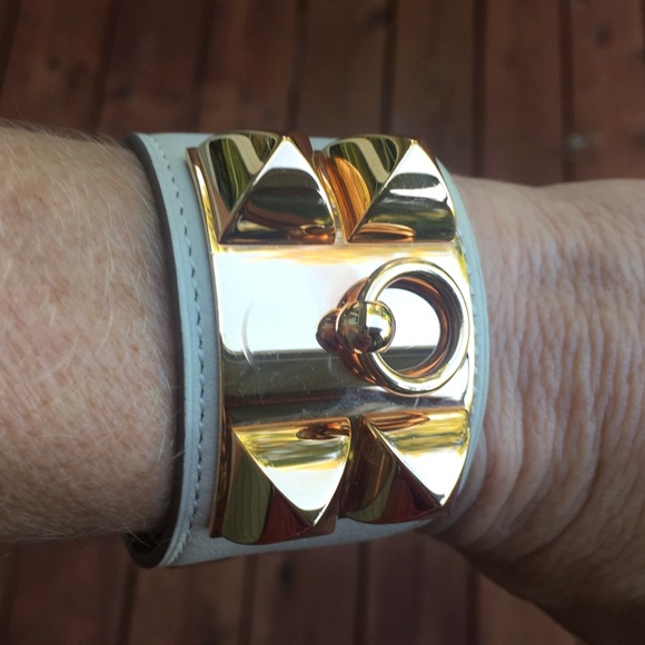 HERMÈS CDC Chalk + RoseGold Swift Leather Bracelet - Picture 3 of 8